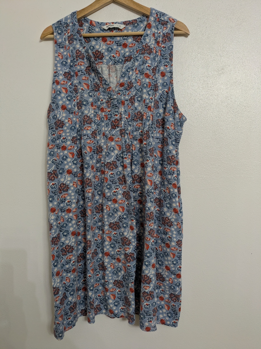 Sonoma Light Blue Floral Sleeveless Dress with Red Accents